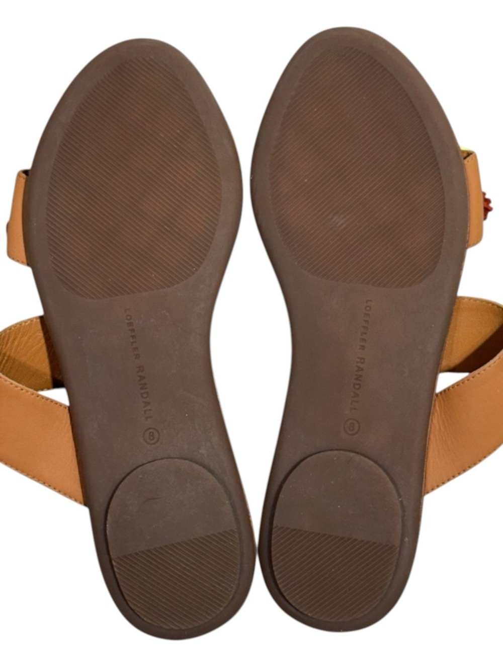 Anthro Loeffler Randall Clem Tan Leather Rainbow Pom-Pom Slide Sandals Women’s 8 - Picture 9 of 10